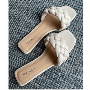 Ivory Braded Slip Slide Sandals